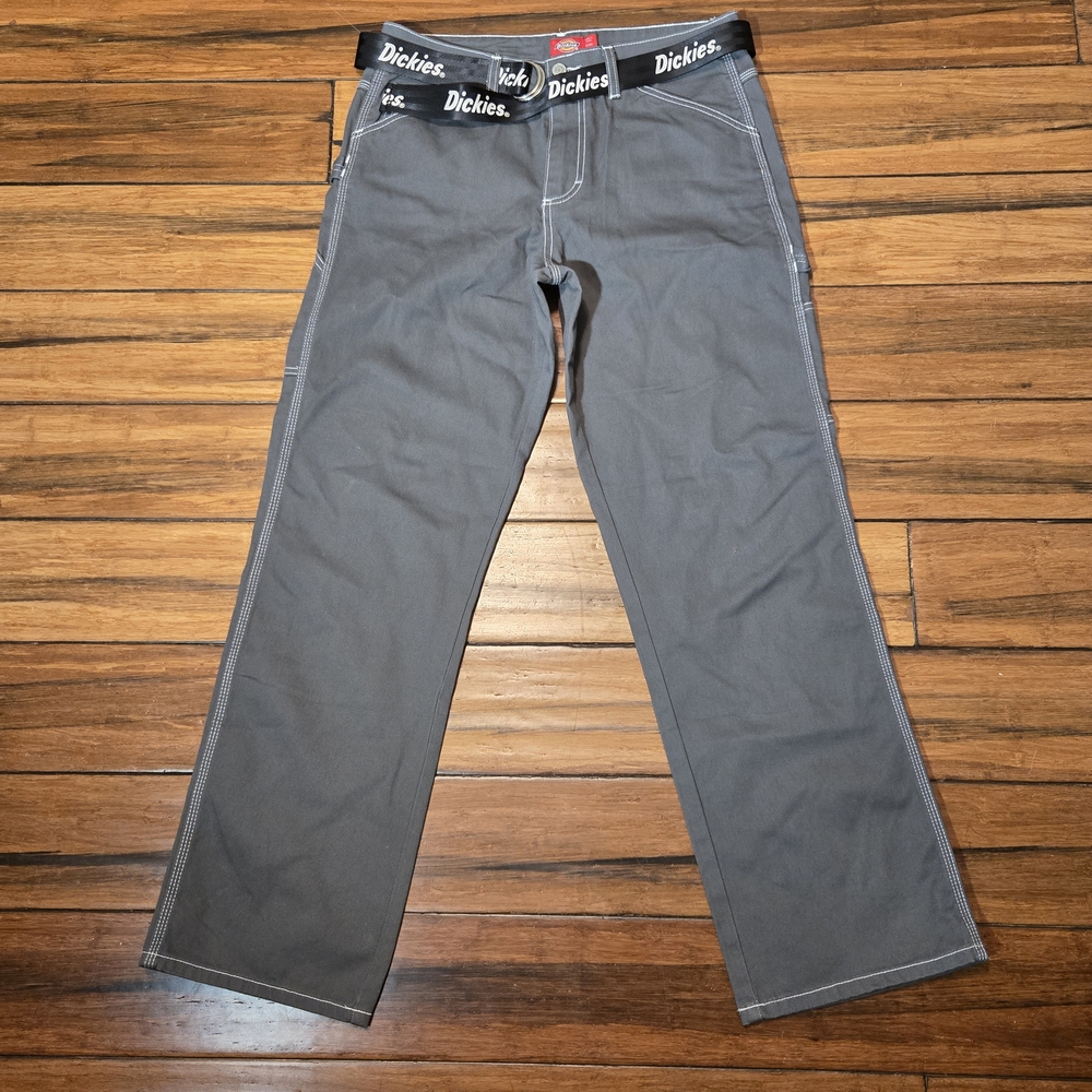 DICKIES Gray w/ White Stitching‎ High Rise Carpenter Straight Leg Jeans Sz 11/30